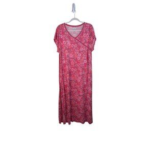 Green Cotton By Garnet Hill Pink Floral V-Neck Maxi Dress Size XL